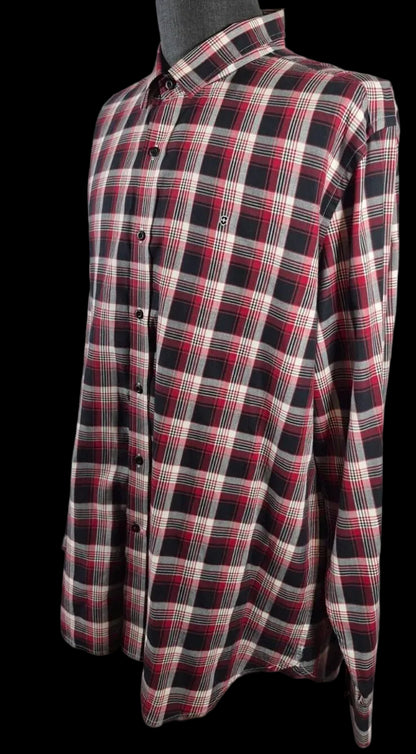 Victorinox Swiss Army XXL Tailored Fit Plaid Shirt Cotton Cashmere Red Black