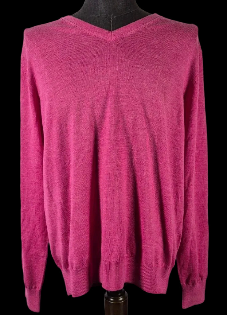 Vintage Fairway & Greene Merino Wool V-Neck Sweater — Berry Pink | Large