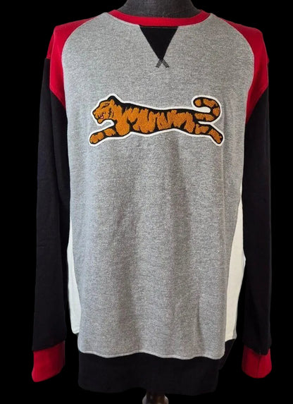Le Tigre Tiger Patch Colorblock Sweatshirt — Gray, Red & Black | XL