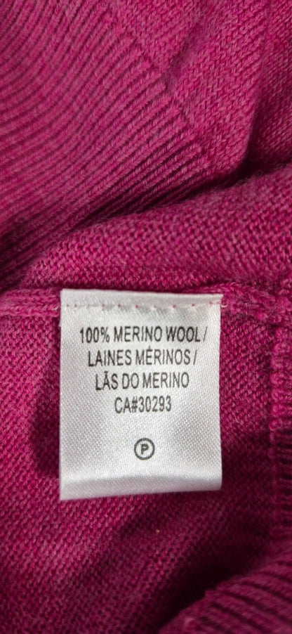 Vintage Fairway & Greene Merino Wool V-Neck Sweater — Berry Pink | Large