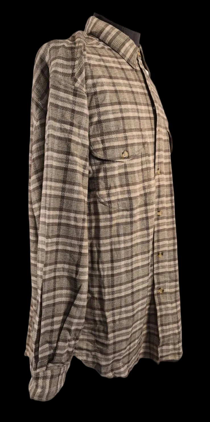 Whatzup Linen-Cotton Plaid Workwear Overshirt – Earth Tone | XL