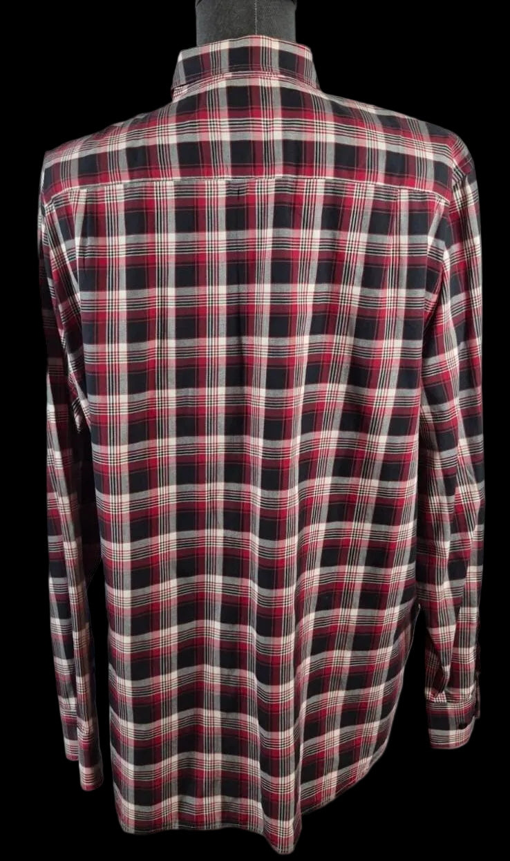 Victorinox Swiss Army XXL Tailored Fit Plaid Shirt Cotton Cashmere Red Black