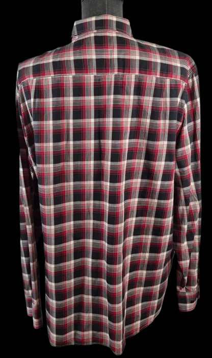 Victorinox Swiss Army XXL Tailored Fit Plaid Shirt Cotton Cashmere Red Black