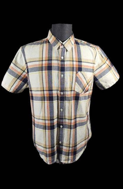 Ben Sherman Textured Cotton Plaid Shirt — Cream & Navy | XL