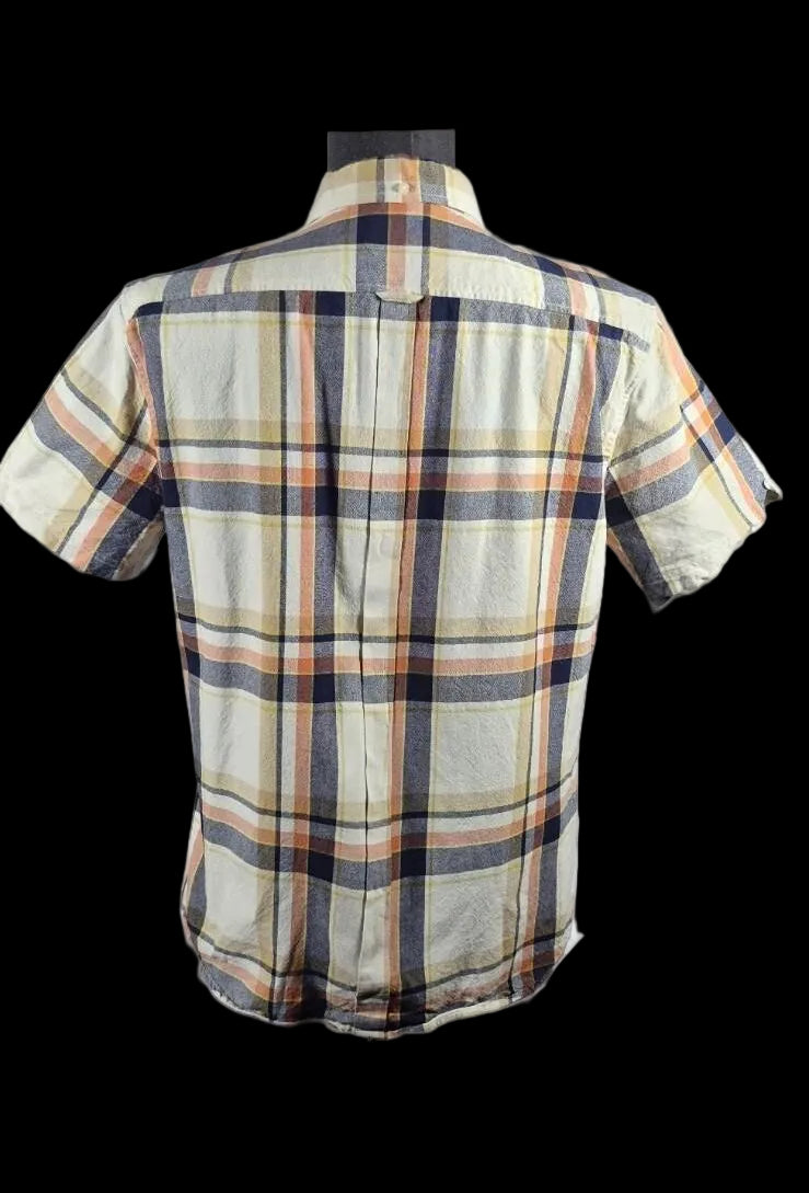 Ben Sherman Textured Cotton Plaid Shirt — Cream & Navy | XL
