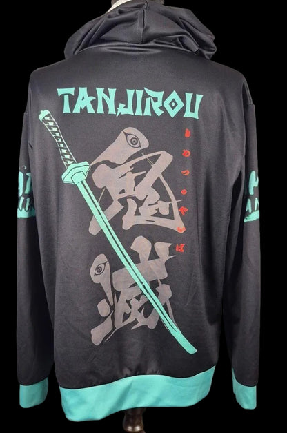 Fandomaniax Tanjiro Katana Hoodie — Black & Teal XL