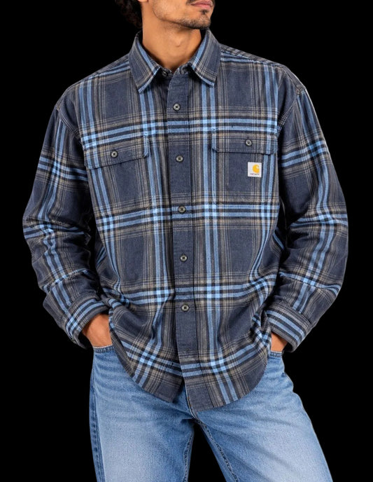 Carhartt Heavyweight Blue Plaid Workwear Shacket – Loose Fit 2XL
