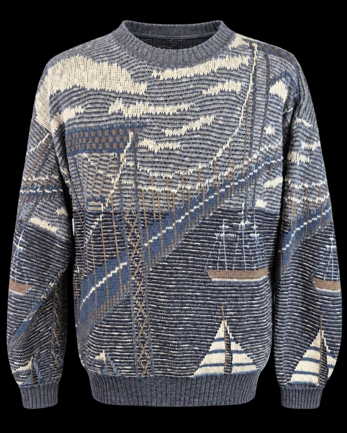 Vintage Crossings Geometric Knit Sweater — Blue & Cream | Large USA
