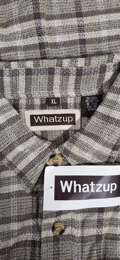 Whatzup Linen-Cotton Plaid Workwear Overshirt – Earth Tone | XL