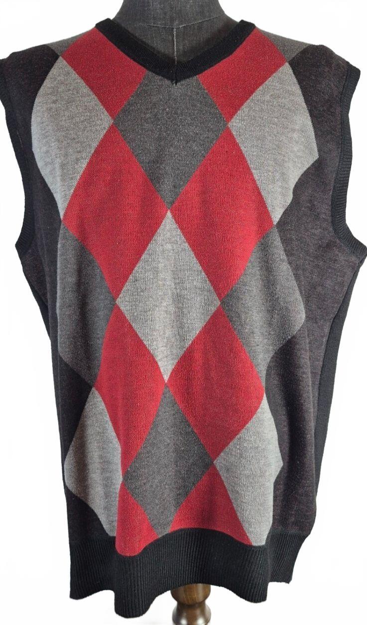 Phat Farm Argyle Sweater Vest — Red, Gray & Black | XL