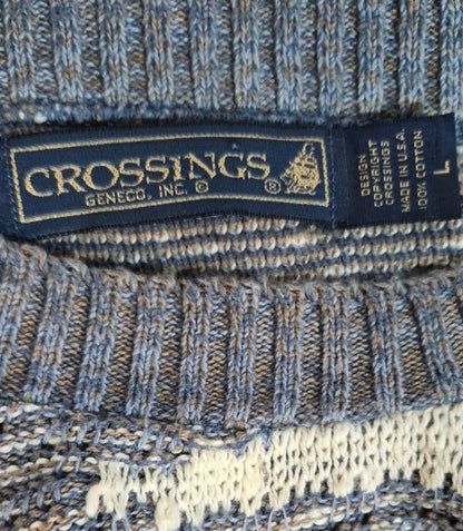 Vintage Crossings Geometric Knit Sweater — Blue & Cream | Large USA