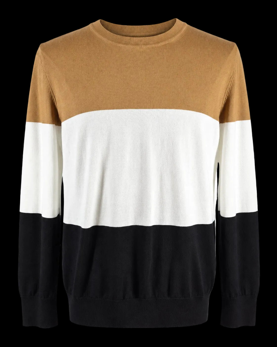 BOSS by Hugo Boss Colorblock Sweater — Camel, Cream & Black | Large