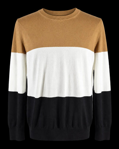 BOSS by Hugo Boss Colorblock Sweater — Camel, Cream & Black | Large