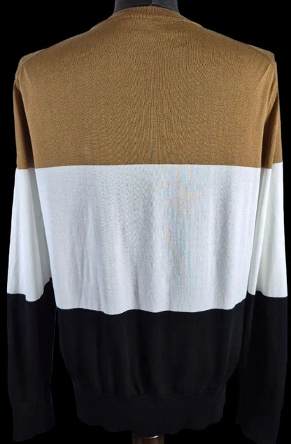BOSS by Hugo Boss Colorblock Sweater — Camel, Cream & Black | Large